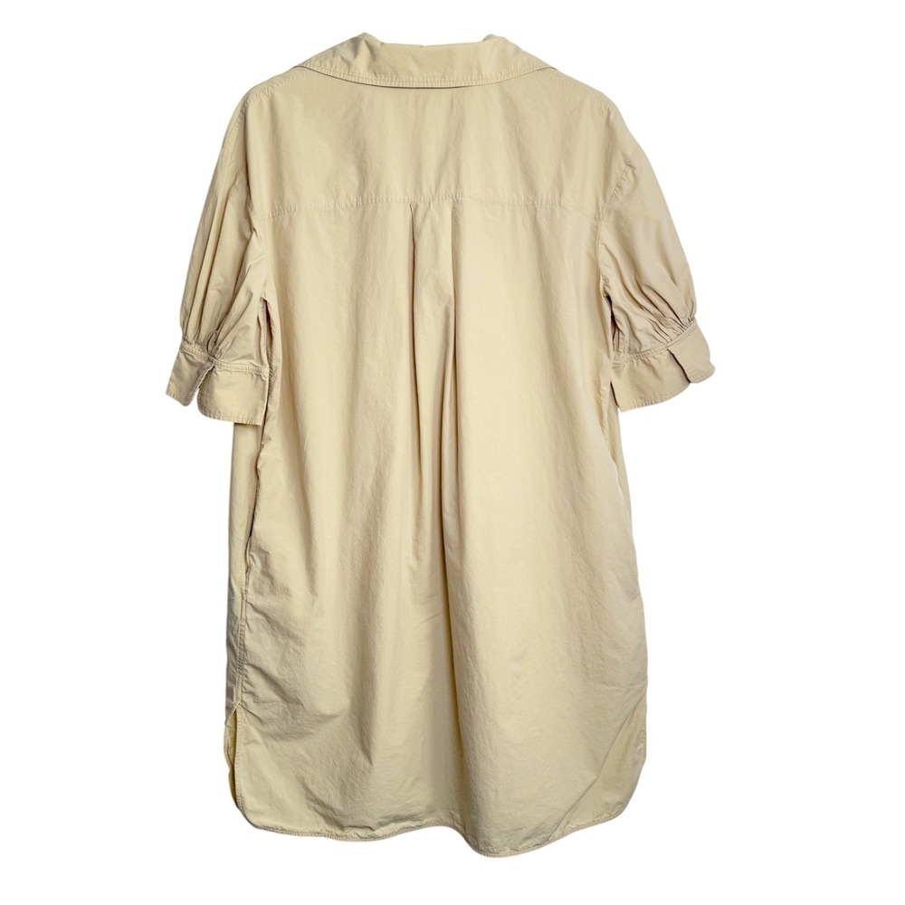 COS Shirt Dress Womens Size 6 Beige Oversized Puff Sleeve Button Front Pocket - Picture 2 of 6